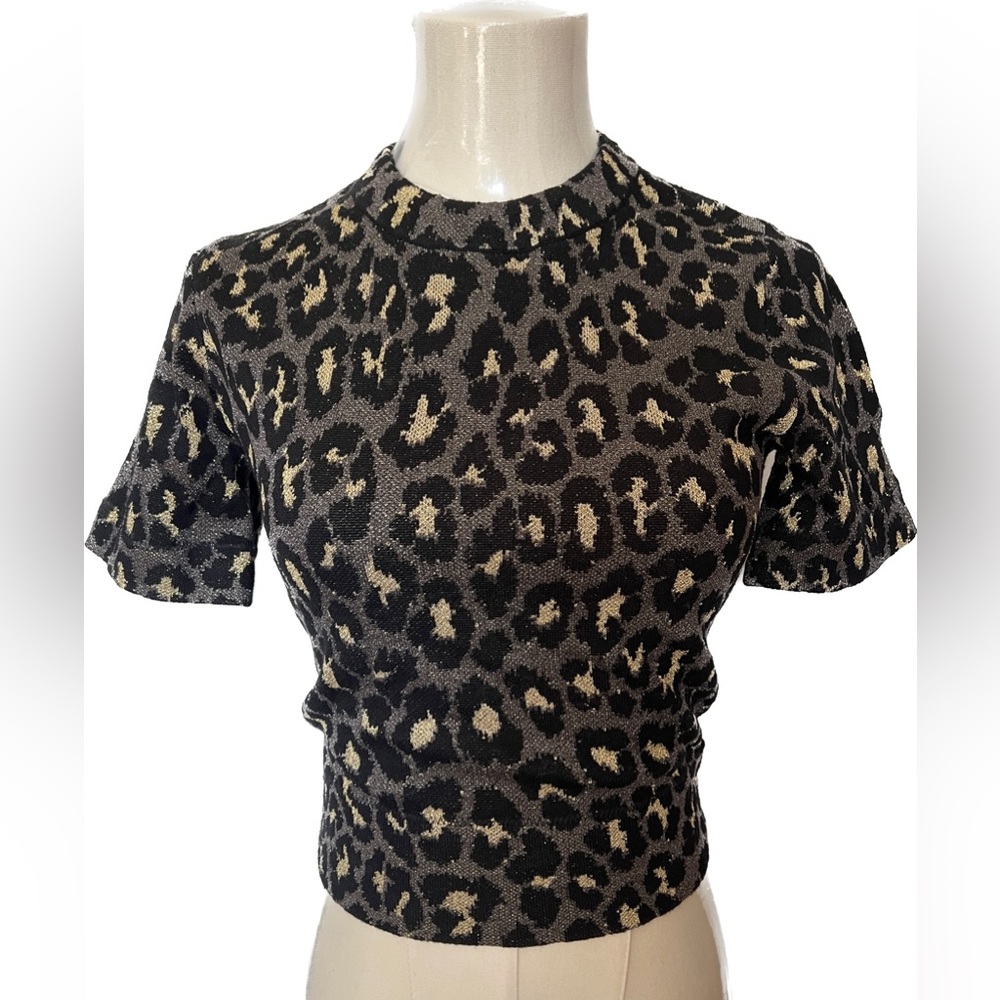 Marc By Marc Jacobs Metallic Leopard Short-Sleeve Fitted Sweater | XS